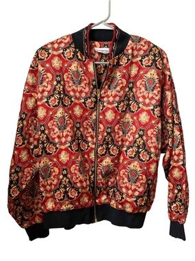 MARCIA Women’s Red Black Gold Long Sleeve Lined Zip Front Jacket